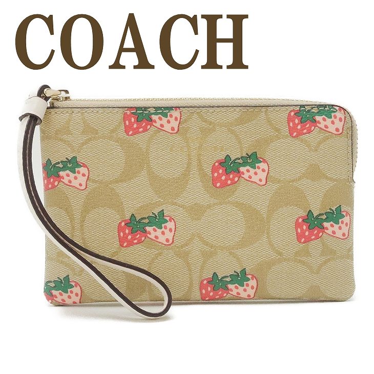 コーチ COACH ポーチ ハンドポーチ リストレット クラッチ 財布 ハンドバッグ レディース イチゴ いちご ストロベリー シグネチャー 93052IME7V  ブランド 人気