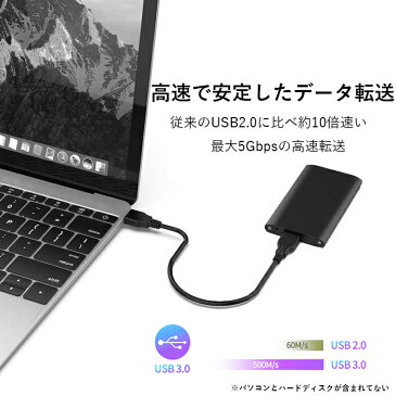 【楽天ランキング受賞】【送料無料】USB3.0ケーブル USB A - マイクロB変換ケーブル0.5メートル HDD/SSD 外付けドライブ対応 多重シールド 耐久性 転送速度最大5Gbps 長さ0.5メートル