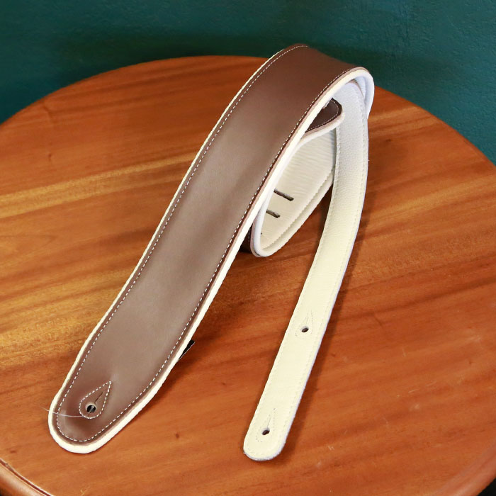 RENEGADE レネゲード ギターストラップ Super Deluxe Rolled Edge Leather, Neoprene Insert-Brown / Beige レザー 革