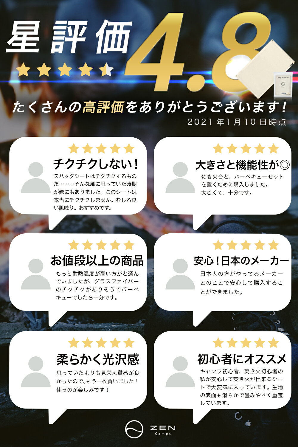 焚き火シート ZEN Camps 焚き火台シート スパッタシート 焚火シート たき火 95cm×60cm 耐火 耐熱 キャンプ ソロキャンプ BBQ チクチクしない通販格安セール情報 楽天 通販
