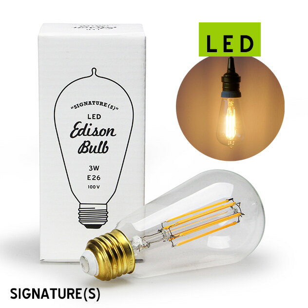 【LED】 Edison Bulb “Signature(S)”/ LED エジソンバルブ シグネイチャー(S) LED電球 E26 30W相当 消費電力3W 2200K 300lm(ルーメン) 直径6cm×H12cm 調光器対応 detail