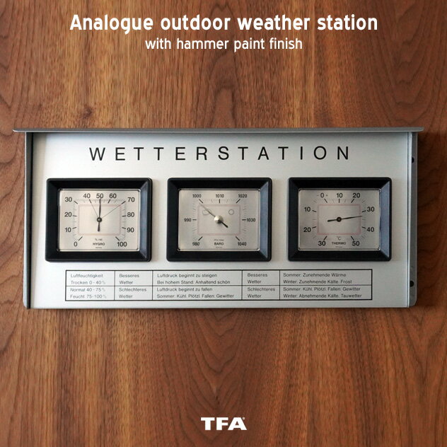 TFA Dostmann / Analogue outdoor weather station 20.2019 TFAドストマン アナログ アウトドア ウェザーステーション 気象計測器 温度計 気圧計 湿度計 ドイツ製 野外使用可能 壁掛 H17.4cm×W39cm×D6cm tsukuda 佃企画