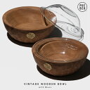 PUEBCO プエブコ VINTAGE WOODEN BOWL / WITH GLASS ビンテージ ウッド ボウル ウィズ ガラス直径19.5cm×H7.5cm インド製 ウッド 木製 トレイ ウッド 古材 古木 アンティーク 耐熱ガラス サラダ フルーツ ボウル コーディネート おしゃれ キッチン用品 食器