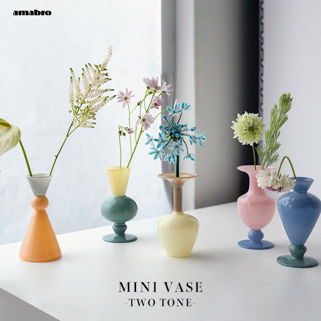 MINI VASE -TWO TONE- ミニ ベース ツートーンamabro アマブロ直径6cm × H12cm 一輪挿し ミニ花瓶 フラワーベース ガラス製 かわいい オブシジェ パステス バイカラー ディフューザーボトル