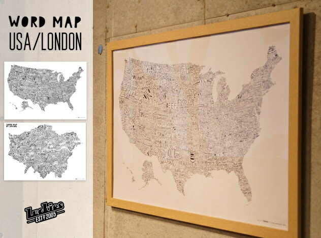 Word Map Art Print / ワード マップ アート プリント Luckies / ラッキーズ マップ 地図 ポスター MAP DETAIL 【あす楽対応_東海】