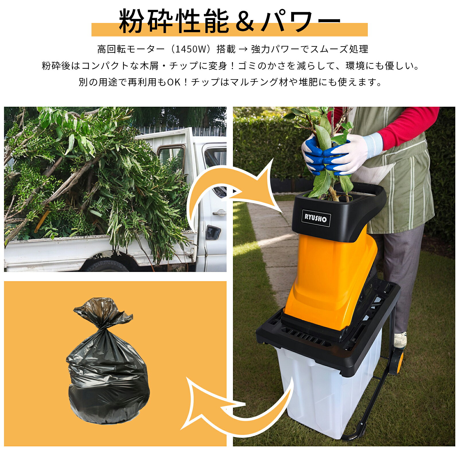 電動ガーデンシュレッダー 粉砕機 ウッドチッパー 家庭用 枝シュレッダー 小型 軽...