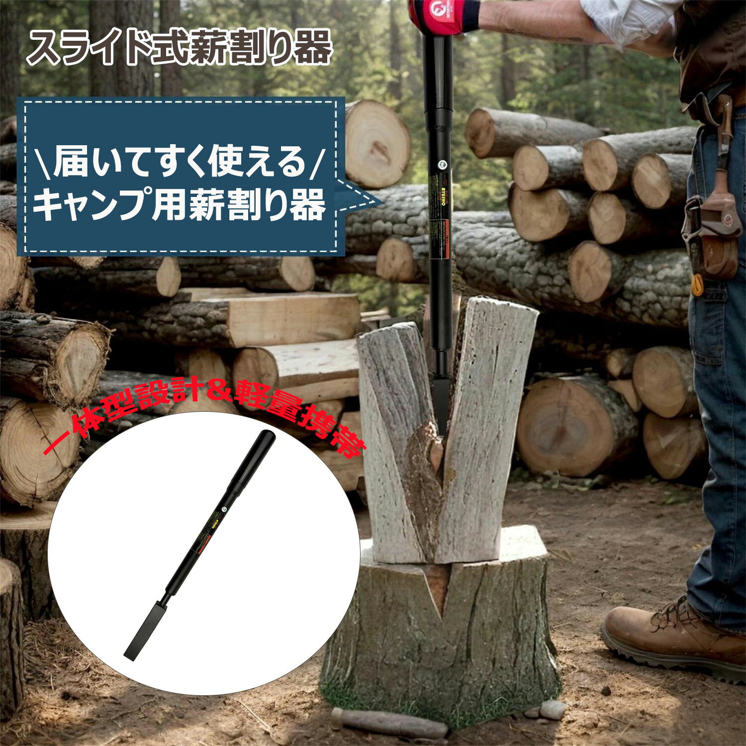 ★大感謝祭15倍P+500円OFF★薪割り スライド式薪割り器 薪割りクサビ 薪割り機 小型 手動重力式薪割り機 ..