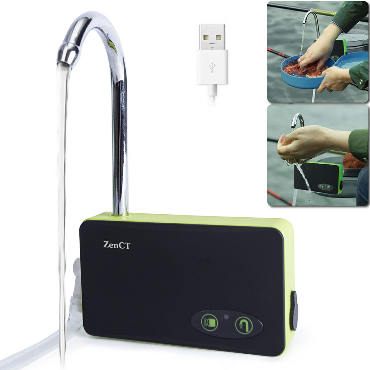 ポンプ エアーポンプ 小型ウォーターポンプ 一体化 充電式 LEDランプ付き ZenCT 3モード 水などのくみ上げ・排水に! 釣り/水槽/活かし輸送などに キャンプ/車中泊 CT059