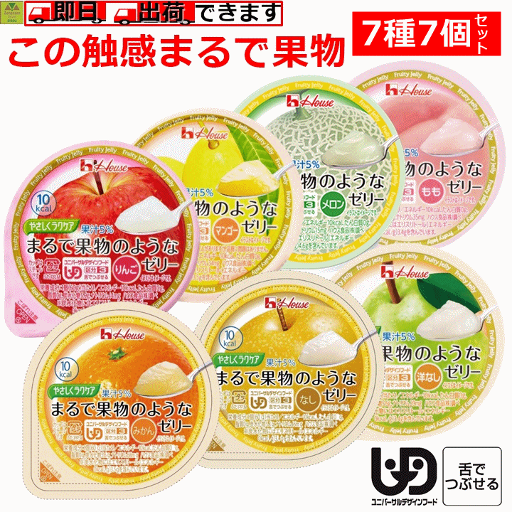 【送料込み】まるで果物のようなゼリー 7種7個セット【区分3 舌でつぶせる】【やさしくラクケア やわらか食 栄養補給食 低カロリー 果汁 老人 介護食 ゼリー 介護用デザート 高齢者用デザート スイーツ やわらかい 食べやすい 果物 果物ゼリー ハウス食品】