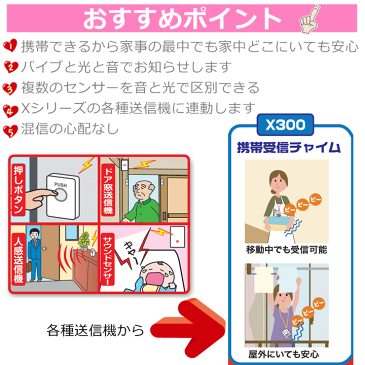増設用 5ch携帯呼出チャイム X300【家庭用呼び出しチャイム 在宅 音 光 チャイム 痴呆症 寝たきり ナースコール インターホン ベル コードレス 電池式 ワイヤレス ワイヤレスインターフォン 介護 呼び出し 呼び出し機 介護用 施設 工場 防犯 呼び鈴 リーベックス】