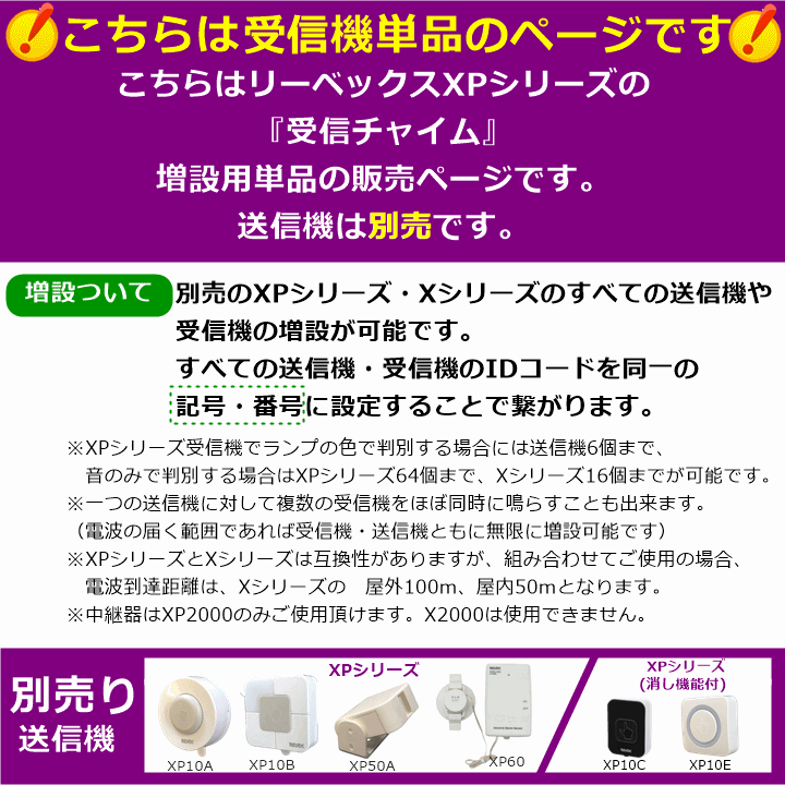 増設用 5か所携帯型呼び出しチャイム 単品(XP300)【呼び出しチャイム ナースコール ワイヤレス 呼び出しベル コードレス 持ち運べる ストラップ インターフォン 簡易ベル 呼び鈴 増設 難聴 LED 老人 高齢者 独居 施設 屋外 浴室 トイレ 増設 増やす リーベックス】