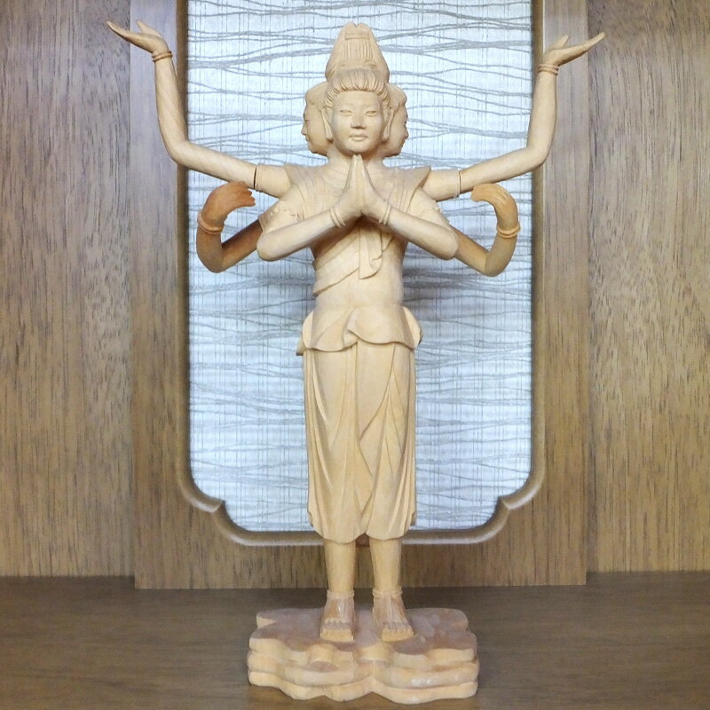 仏像 阿修羅像 約15cm 立像 木彫り 彫刻 木製 仏具 仏教 本尊 仏壇