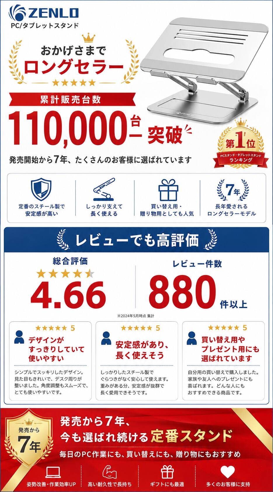 パソコンスタンド【8％OFFクーポン！2026年アップグレード版】ノートパソコンスタンド 折りたたみ式 無段階調整 アルミ合金製 PCスタンド おしゃれ パソコン台 ノートPC スタンド 台 パソコン台 卓上 ZENLO 姿勢改善 Mac/iPad/在宅勤務 360°回転・高さ＆角度を自由に調整 zenlo-10000034 ZENLO サンプル画像2