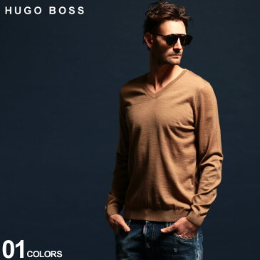 ヒューゴ ボス メンズ ニット HUGO BOSS セーター ハイゲージ ウール100％ Vネック BEIGE ブランド トップス キャメル HBMELBAP9F