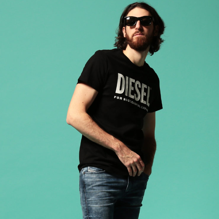 ディーゼル メンズ Tシャツ DIESEL ロゴ プリント クルーネック 半袖 ブランド トップス プリントT 白 黒 ターコイズ DSSXEDAAXJ SALE_1_a