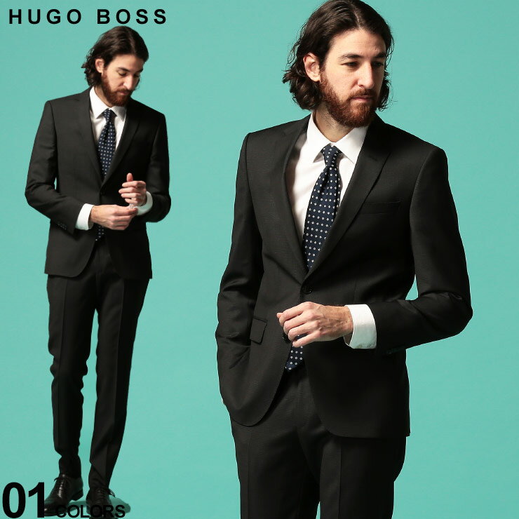 ヒューゴ ボス メンズ スーツ HUGO BOSS ウール100％ ミニドット シングル 2ツ釦 2B ノータック SLIMFIT ブランド ビジネス スリムフィット 総裏 HBHG10225304