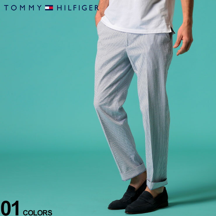 トミーヒルフィガー メンズ シアサッカー パンツ TOMMY HILFIGER ブルー ストライプ ストレッチ ノータック サッカー トラウザー パンツ スラックス ブランド ボトムス TMHATHPH4A0008 SALE_3_a