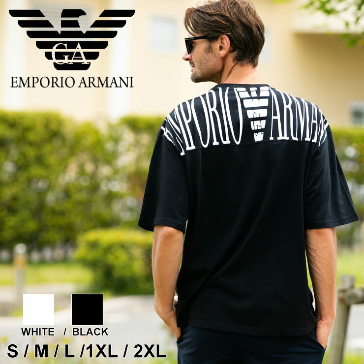 エンポリオ アルマーニ メンズ 半袖 Tシャツ EMPORIO ARMANI バックプリント ビッグシルエットロゴ クルーネック ブランド トップス コットン EA2118391P476 SALE_1_a