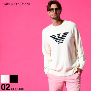 エンポリオアルマーニ メンズ EMPORIO ARMANI イーグル ロゴ クルーネック ニットソー ブランド トップス スプリングニット サマーセーター コットン EA3K1MTA1MD5Z SALE_1_f