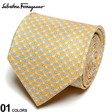 サルヴァトーレ フェラガモ メンズ ネクタイ Salvatore Ferragamo シルク100% ゾウ 小花 総柄 黄色 ブランド ビジネス シルク 絹 柄 ギフト プレゼント 父の日 誕生日 クリスマス バレンタイン 記念日 FG350252006