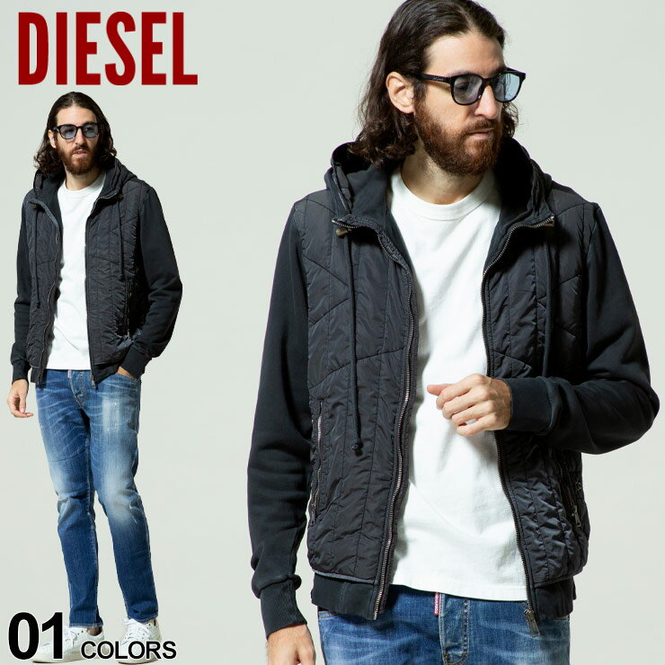 ディーゼル メンズ DIESEL ナイロン 切替 フルジップ スウェット パーカー ブランド アウター ジャケット ブルゾン スエット DSA03403LCAL SALE_1_e