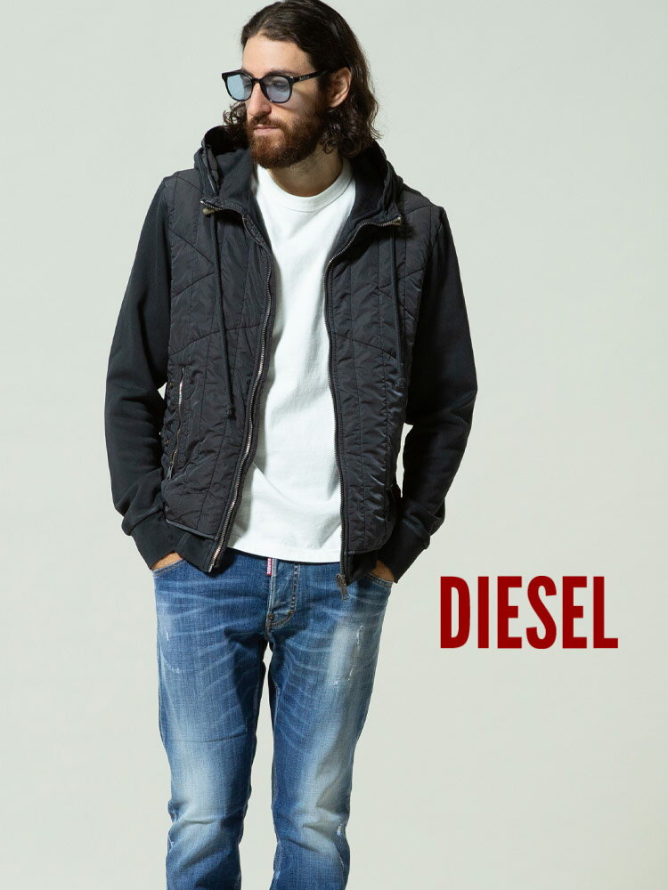 ディーゼル メンズ DIESEL ナイロン 切替 フルジップ スウェット パーカー ブランド アウター ジャケット ブルゾン スエット DSA03403LCAL SALE_1_e