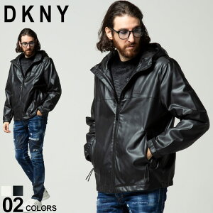 DKNY ダナキャラン ニューヨーク ジャケット メンズ フェイク レザー フード ブランド アウター ブルゾン パーカー 薄手 黒 クロ ブラック 白 シロ ホワイト 大きいサイズ ライダース DKDX1MU992 アウトレット