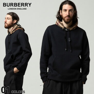 バーバリー パーカー BURBERRY ブランド 裏起毛 フード チェック プルオーバー パーカー トップス 長袖 黒 クロ ブラック 大きいサイズ BB8045004