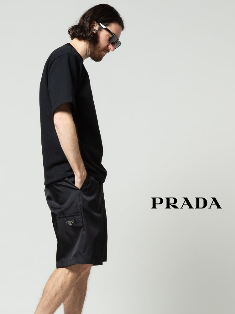 プラダ メンズ Tシャツ 半袖 PRADA ブランド エンボス ロゴ クルーネック スウェット トップス シャツ トレーナー シンプル 黒 クロ ブラック 大きいサイズ PRUJN7731ZX4 SALE_1_a