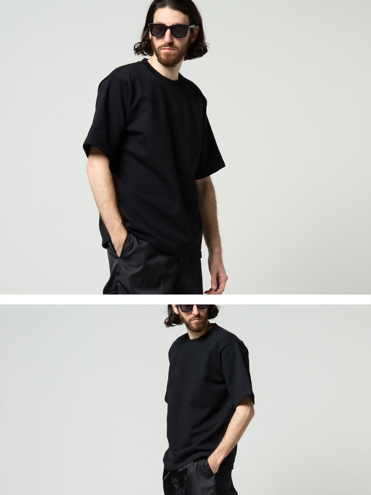 プラダ メンズ Tシャツ 半袖 PRADA ブランド エンボス ロゴ クルーネック スウェット トップス シャツ トレーナー シンプル 黒 クロ ブラック 大きいサイズ PRUJN7731ZX4 SALE_1_a