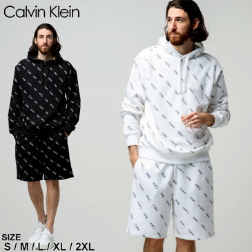 カルバンクライン メンズ セットアップ Calvin Klein CK 総ロゴ 裏起毛 プルオーバー パーカー ショートパンツ ブランド 男性 セット スウェット トレーナー ショーツ CK40IC400401SET