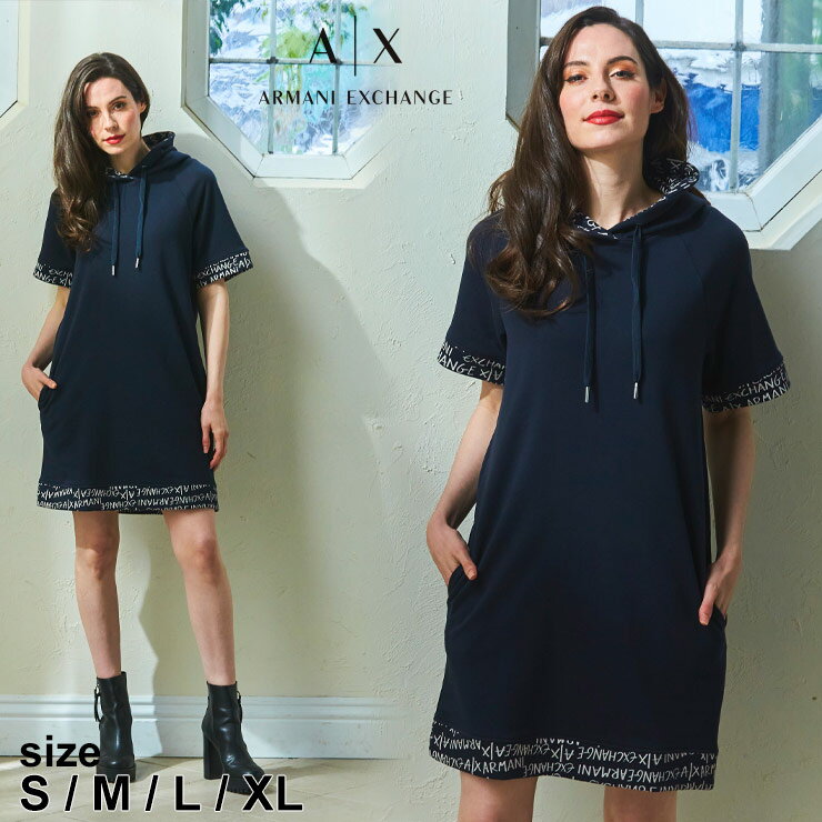 アルマーニ エクスチェンジ レディース ワンピース ARMANI EXCHANGE パーカー 総柄 ロゴフード 半袖 ロング プルオーバー パーカー ブランド トップス 大きいサイズ AEL3LYA98YJ5XZのサムネイル