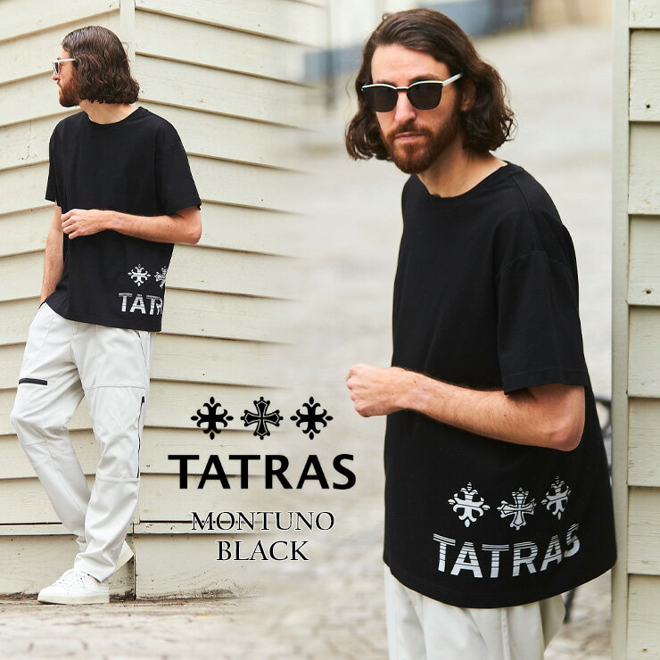 【クーポン利用で1,000円OFF】 タトラス メンズ Tシャツ TATRAS ロゴ 裾 プリント クルーネック 半袖 MONTUNO 大きいサイズ 黒 ブランド トップス シャツ オーバーサイズ TRMTKE22S8026M