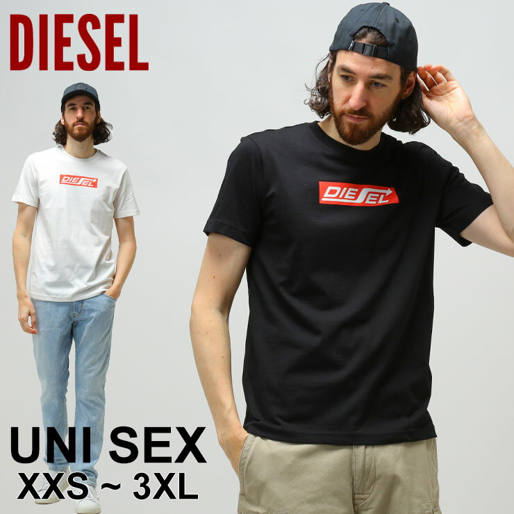 ディーゼル Tシャツ DIESEL メンズ レディース ブランド ユニセックス トップス 半袖 ロゴ ロゴT プリントT プリントBOXロゴ シャツ 白 黒 大きいサイズ DSA06862CATM SALE_1_a