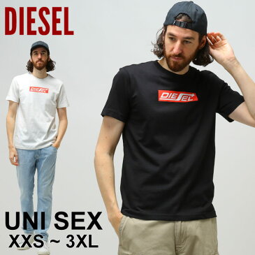 ディーゼル Tシャツ DIESEL メンズ レディース ブランド ユニセックス トップス 半袖 ロゴ ロゴT プリントT プリントBOXロゴ クルーネック シャツ 白 黒 大きいサイズ DSA06862CATM