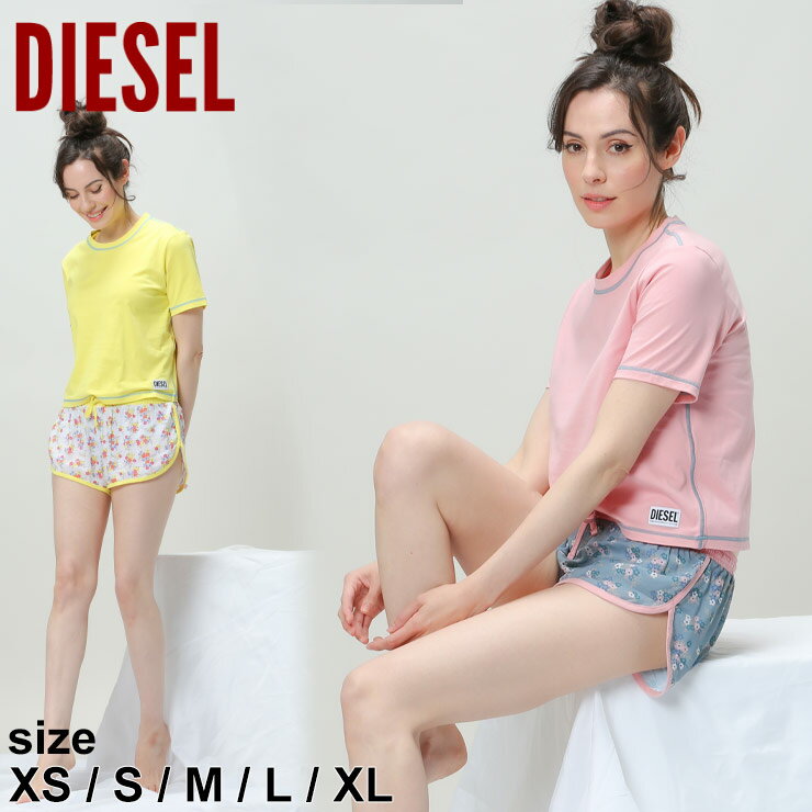 【限定クーポン配信中】 ディーゼル レディース セットアップ ルームウェア DIESEL 半袖 Tシャツ 花柄 ショートパンツ ブランド 上下セット 部屋着 夏 黄色 ピンク プレゼント パジャマ DSLA051350EGAY SALE_8_a