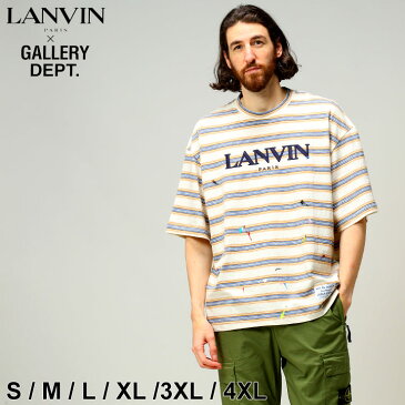 ランバン x ギャラリーデプト Tシャツ 半袖 メンズ Lanvin x GALLERY DEPT. Tシャツ ボーダー ペイント クルーネック ブランド トップス シャツ ビッグシルエット ベージュ 大きいサイズ LNTSG009J043P22