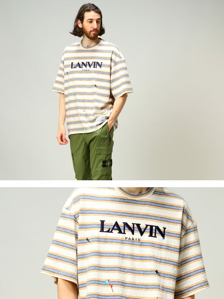 ランバン x ギャラリーデプト Tシャツ 半袖 メンズ Lanvin x GALLERY DEPT. Tシャツ ボーダー ペイント クルーネック ブランド トップス シャツ ビッグシルエット ベージュ 大きいサイズ LNTSG009J043P22