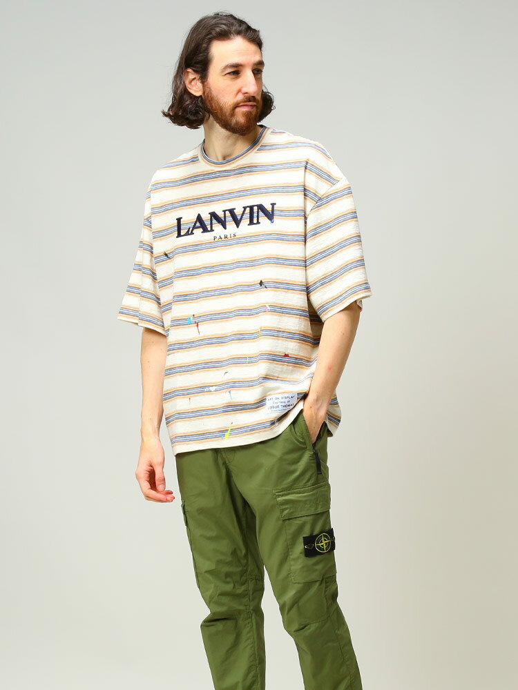 ランバン x ギャラリーデプト Tシャツ 半袖 メンズ Lanvin x GALLERY DEPT. Tシャツ ボーダー ペイント クルーネック ブランド トップス シャツ ビッグシルエット ベージュ 大きいサイズ LNTSG009J043P22