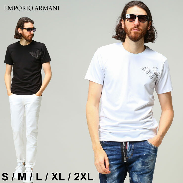 アルマーニ Tシャツ 半袖 メンズ EMPORIO ARMANI ブランド トップス エンポリオアルマーニ ロゴ スタッズ シャツ 白 黒 大きいサイズ EA2118562R473 SALE_1_a