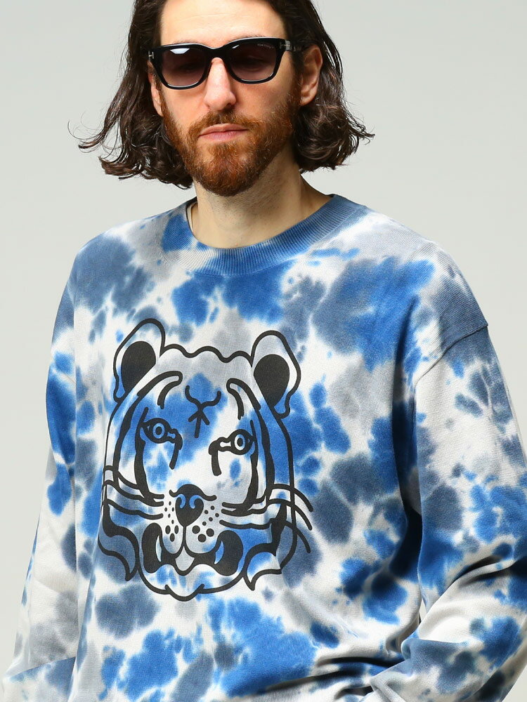 ケンゾー ニット メンズ KENZO サマーニット タイダイ柄 ブランド トップス セーター K-Tiger プルオーバー オレンジ 青 大きいサイズ タイガー KZFC55PU6893TE SALE_1_f