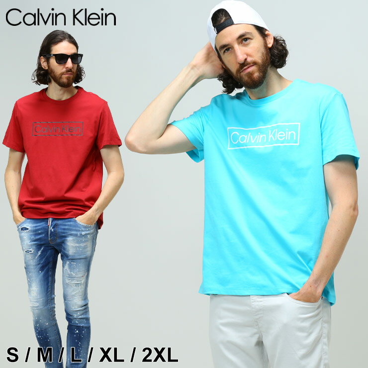 カルバン・クライン Tシャツ メンズ カルバンクライン Tシャツ 半袖 メンズ Calvin Klein ブランド ロゴ プリント トップス シャツ 大きいサイズ 赤 レッド ターコイズ 水色 アオ CK40HM800 SALE_1_a