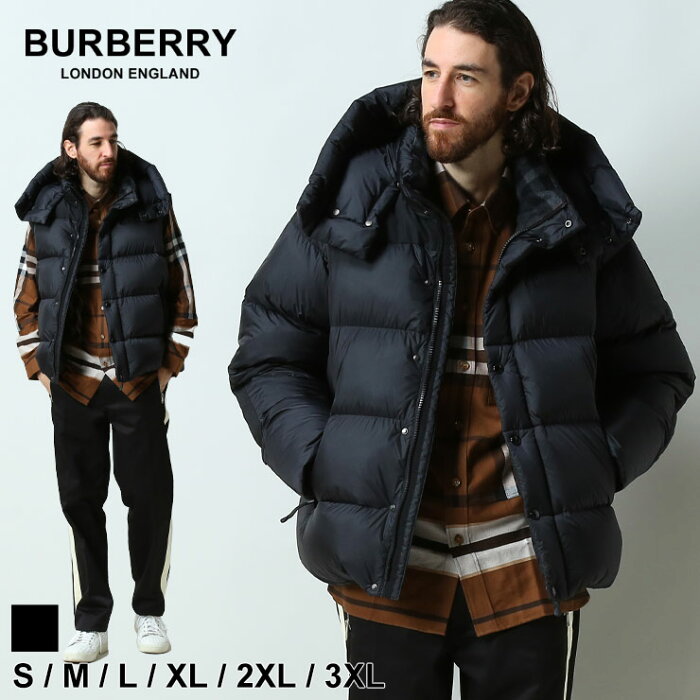 バーバリー メンズ ダウン BURBERRY ブランド ダウンジャケット ベスト ダウンベスト アウター ジャケット ブルゾン ロゴ チェック フーデッド 80438441 リラックスフィット オーバーサイズ 黒 ブラック 大きいサイズ 2WAY BB8043844