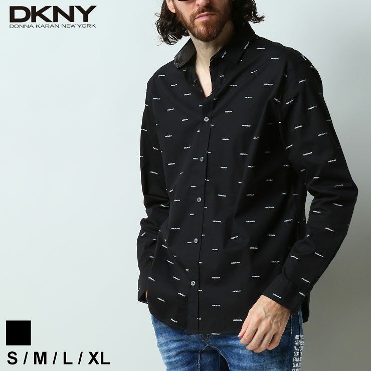 ダナキャランニューヨーク メンズ シャツ DKNY ブランド トップス 長袖シャツ カジュアルシャツ 長袖 ストレッチ 総ロゴ ロゴ プリント 柄シャツ 総柄 総ロゴ 黒 クロ ブラック 大きいサイズ DKDK12LW545 アウトレット