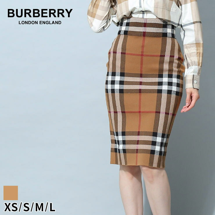 【ラスト1点Mサイズ】 バーバリー レディース スカート BURBERRY ブランド タイトスカート ボトムス 膝丈 チェック柄 チェック ジャカードストレッチ 80434121 コットン シルク シルク混 ブラウン 茶色 BBL8043412