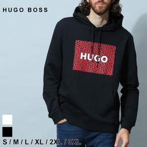 ヒューゴボス メンズ パーカー HUGO BOSS ブランド フーディー トップス 長袖 スウェット ロゴ プリント プルオーバー リラックスフィット セットアップ 対応 コットン 綿 白 黒 大きいサイズ HBRDREE10243311 SALE_1_e