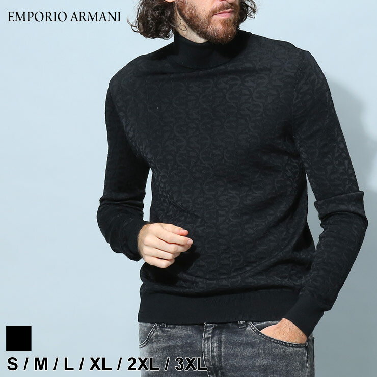 アルマーニ メンズ セーター エンポリオアルマーニ EMPORIO ARMANI ブランド ニット トップス タートルネック ロールネック ロゴ ジャガード ウール 羊毛 黒 ブラック 大きいサイズ EA6L1MX41M…