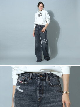 ディーゼル レディース デニム DIESEL ブランド ワイドパンツ ワイドジーンズ ボトムス ジーンズ ダメージ ダメージデニム ボタンフライ ハイウエスト D-Sire 綿100% コットン 黒 クロ ブラック DSLA06925007F6