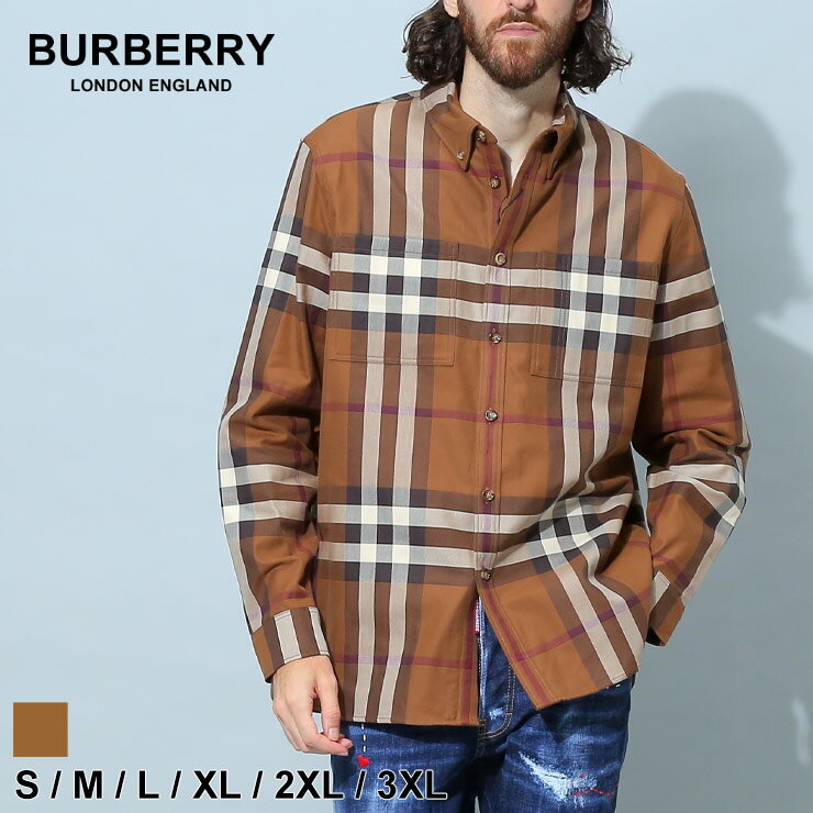 バーバリー メンズ シャツ 長袖 BURBERRY ブランド トップス 長袖シャツ カジュアルシャツ チェックシャツ チェック ボタンダウン TREHARRIS コットン 綿100％ 大きいサイズ BB8055742 アウトレット