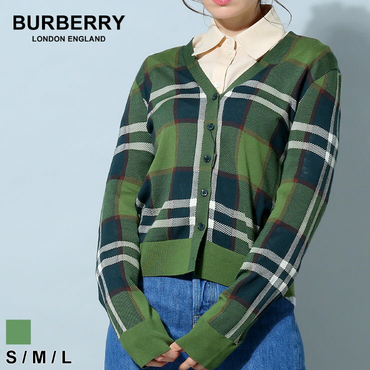 バーバリー レディース カーディガン BURBERRY ブランド トップス カーデ チェック ニット Vネック チェックインターシャ BBL8055840